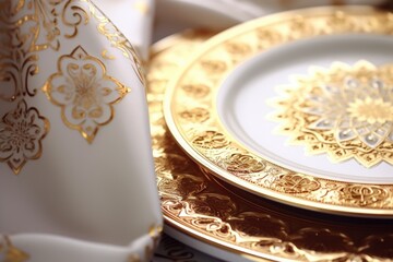 A close up of a plate on a table. Suitable for food and kitchen themes