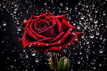 red rose with water drops on black