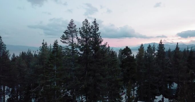 Drone shot of a cloudy lake tahoe