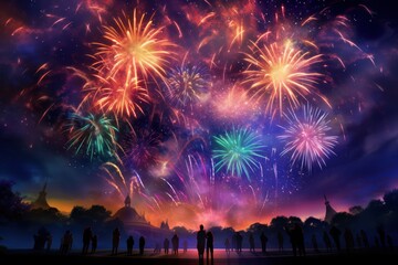 Fototapeta na wymiar Stunning Fireworks Display Lights Up Night Sky
