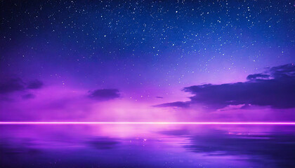 Fototapeta na wymiar violet neon glow illuminates the sky, evoking a sense of mystery and wonder