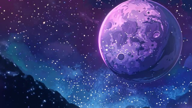 Cartoon space banner with purple planet surface