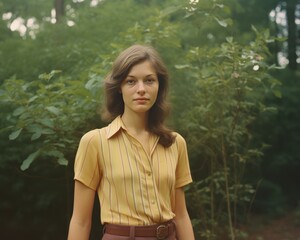 1974 Vintage Portrait of Woman Standing Outside