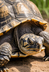 A close-up portrait of a turtle