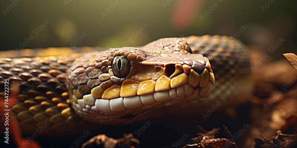 Poster a close-up of a snake's head with its mouth open. can be used for educational purposes or in article
