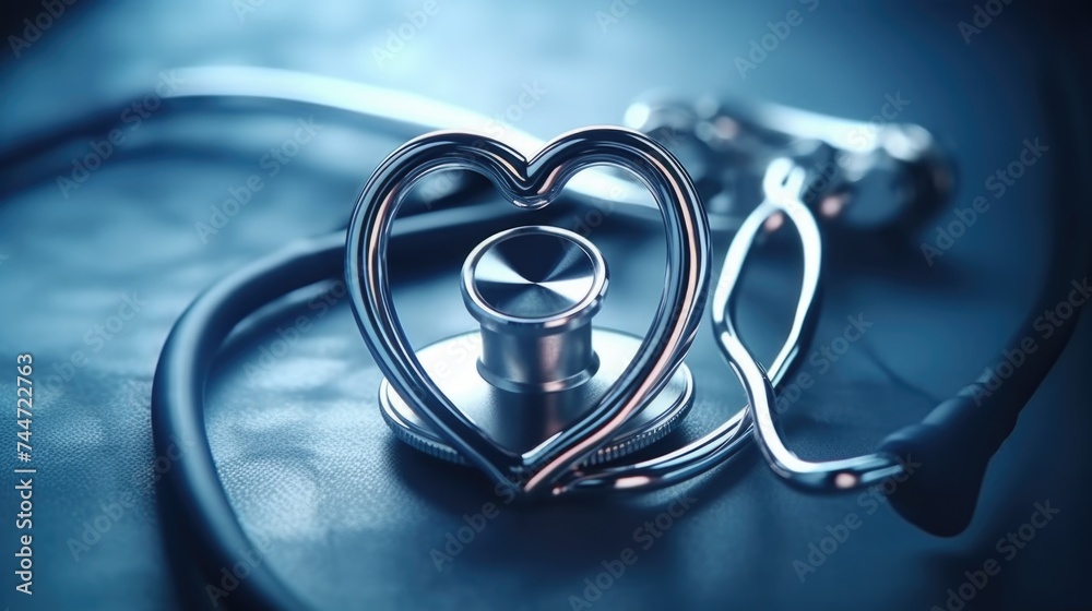 Poster heart shaped object with stethoscope, suitable for medical concepts