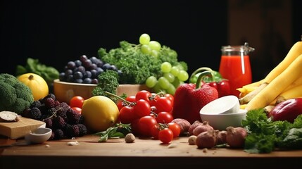 A colorful assortment of fresh produce on a table. Ideal for food and nutrition concepts