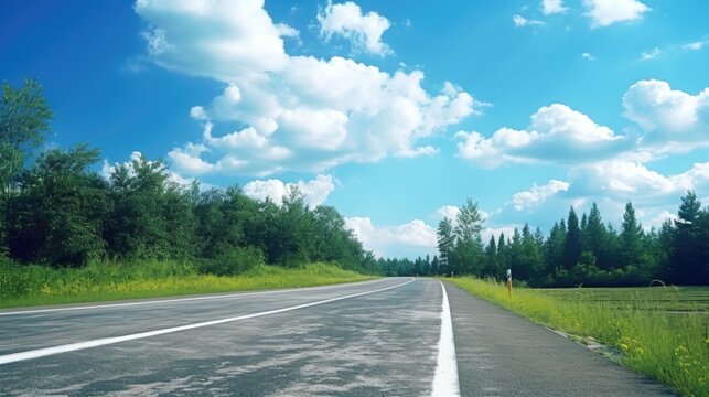 A serene image of an empty road with trees in the background. Suitable for various nature-themed projects