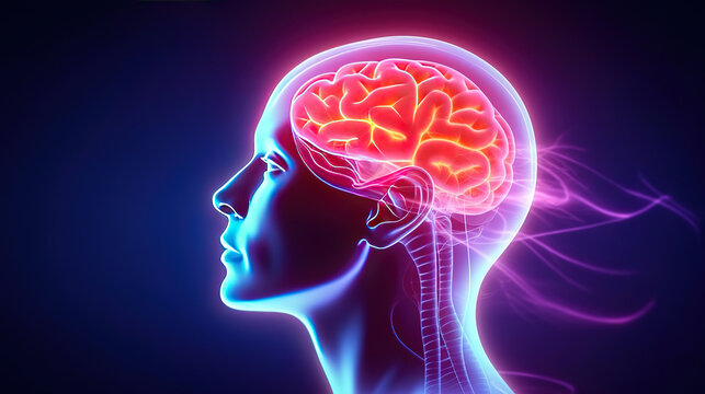 a male figure holding head with brain highlighted