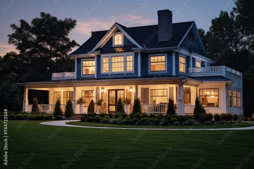 Poster A picture of a spacious house with numerous windows. Ideal for real estate or architecture concepts