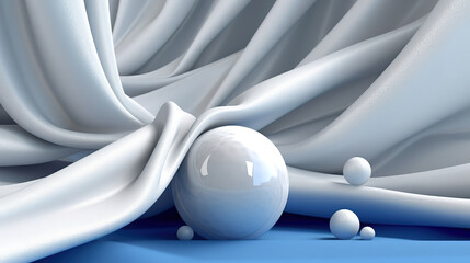 A blue silk fabric that is against a white background