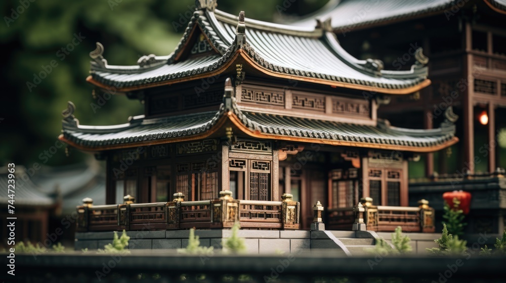 Poster Miniature building model with a clock on top, ideal for architectural concepts