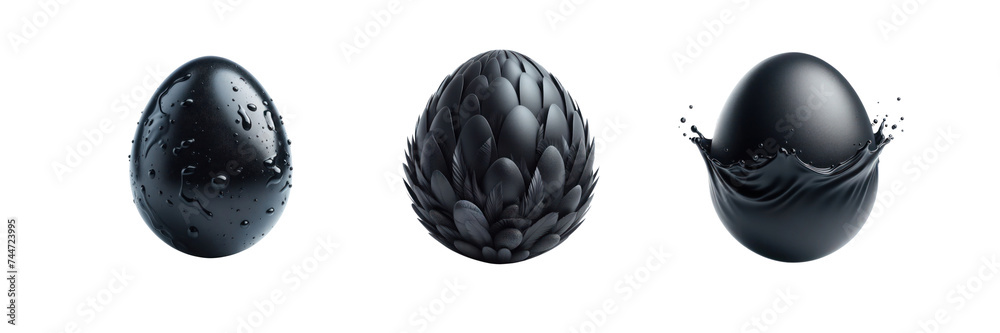 Wall mural Set of black egg, illustration, isolated over on transparent white background