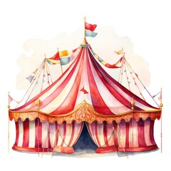 Vibrant Watercolor Circus Tent Clipart Whimsical Striped Details