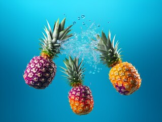 Pineapple on blue background. Creative wallpaper. 