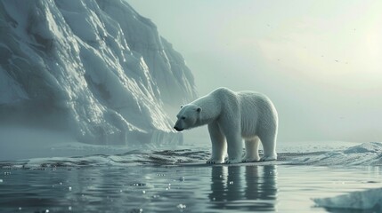 Arctic Sentinel: Lone Polar Bear Watch. Generative AI - Powered by Adobe