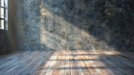 Sunlight Casting Shadows on Rough Textured Wall in Wooden Floored Room