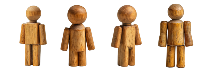 wooden human symbol statue isolated on transparent background ,generative ai