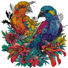 Vibrant Feathers Fiesta: A Parrot Paradise Tee
