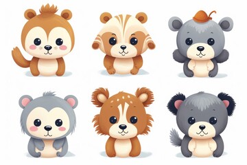 A set of four adorable cartoon animals. Perfect for children's illustrations and educational materials