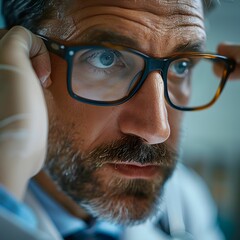 Intense Male Doctor with Blue Eyeglasses