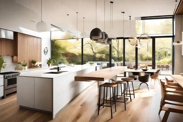 An open-concept kitchen with seamless integration of indoor and outdoor spaces. Floor-to-ceiling...