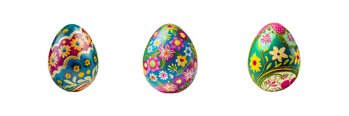 Set of Hand painted single Easter eggs, illustration, isolated over on transparent white background