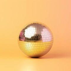 Disco ball isolated on pastel yellow background.