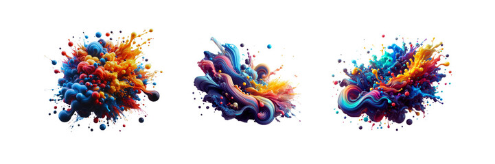 Set of oil color splash, illustration, isolated over on transparent white background