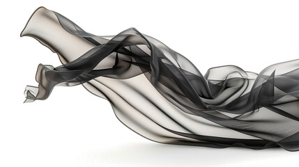Obraz na płótnie Canvas Flowing translucent silk black fabric in the air isolated on white background