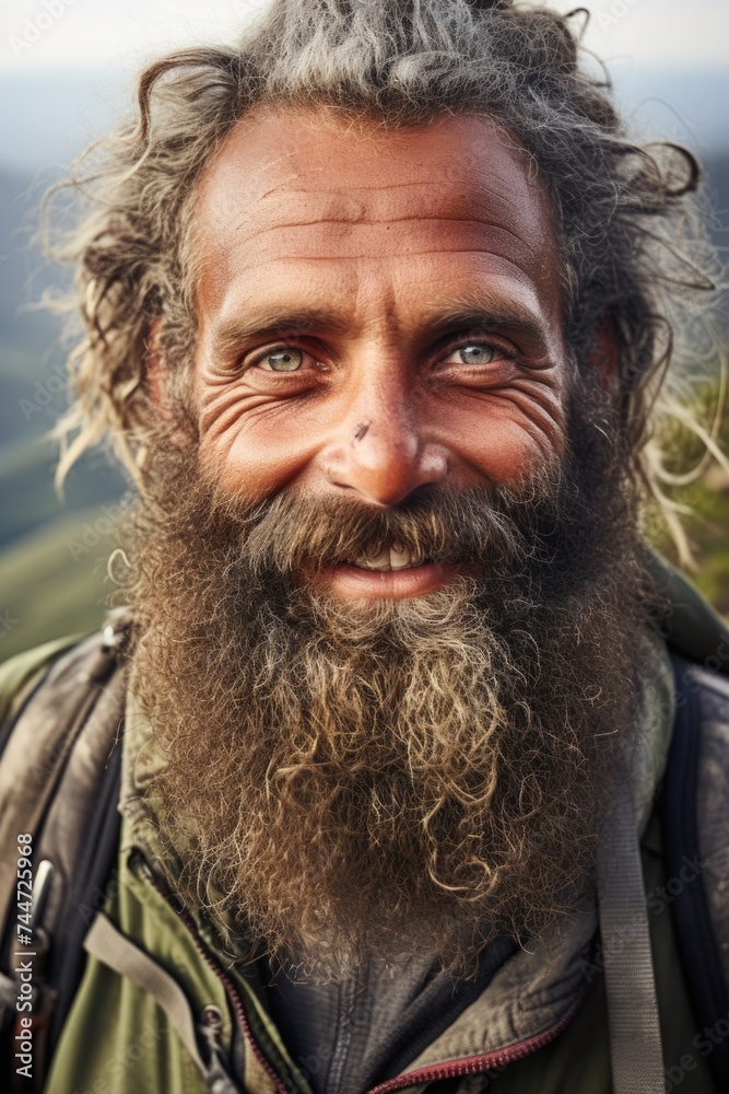 Poster a detailed view of a person with a beard, suitable for various projects