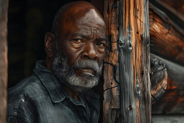 Close up portrait of bearded african american senior man