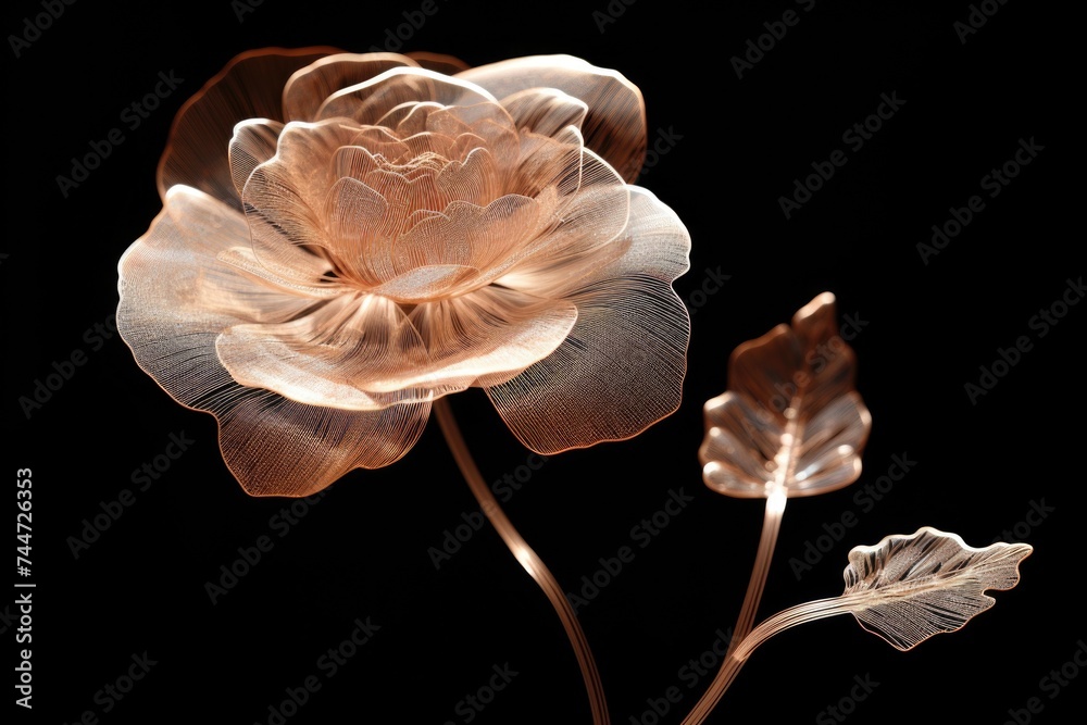 Poster a beautiful flower close up on a dark black background. suitable for various design projects