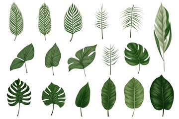 A collection of tropical leaves on a white background. Ideal for nature-themed designs