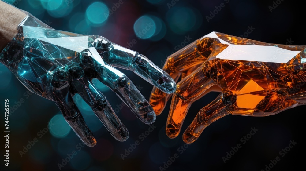 Poster Close up of two hands touching each other, suitable for various concepts and designs