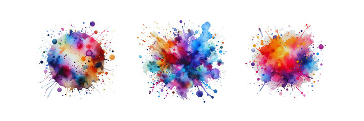 Set of Watercolor stain with paint splatter, illustration, isolated over on transparent white background