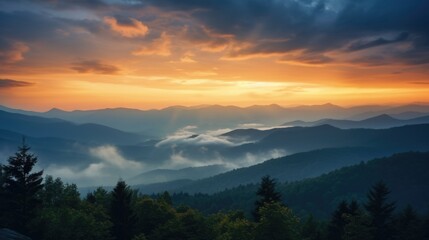 Obraz premium Scenic sunset over majestic mountains, perfect for travel and nature concepts