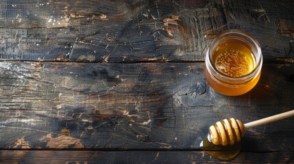 Raw Honey in Glass Jar - Nature's Sugary Delight - obrazy, fototapety, plakaty