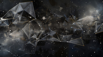 Abstract geometric shapes in the form of interconnected constellations against a dark sky.