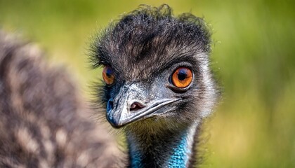 closeup of a baby emu with a red eye