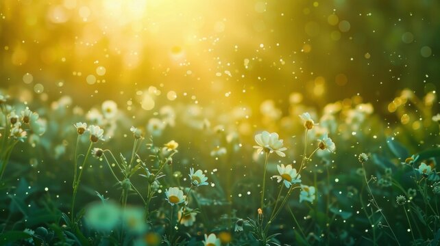 Fresh wild flower and grass field. Spring wallpaper. 