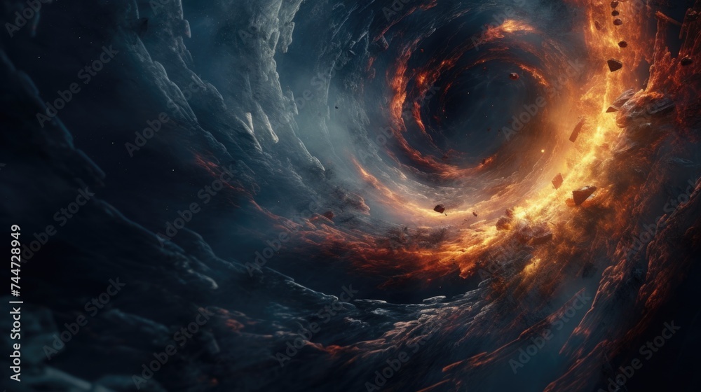 Poster a striking image of a spiral made of fire and smoke. perfect for fiery and dramatic concepts