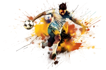 Foto op Plexiglas anti-reflex painting graphic of soccer player man kick ball and splash with colors isolated © dobok