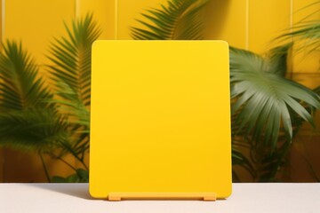 A yellow laptop computer sitting on top of a table. Suitable for technology and education concepts
