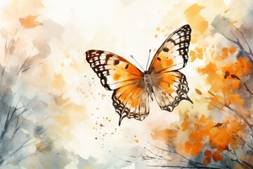 Beautiful watercolor painting of a butterfly in flight. Perfect for nature-themed designs