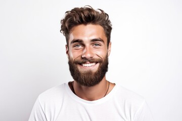Obraz premium A man with a beard smiling at the camera. Suitable for various commercial projects