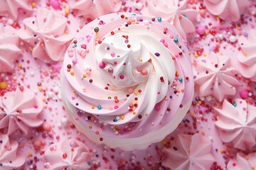 A delicious cupcake with pink frosting and colorful sprinkles. Perfect for bakery or dessert concepts