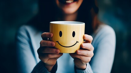 Smiley face for happy mornings. Happy cup for good morning concept. 