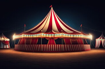 Playful circus big top with bold colors, ideal for promoting family-friendly events, festivals, and entertainment venues..