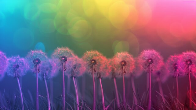 Flower colorful wallpaper. Creative concept of dandelions with nature bokeh background. 